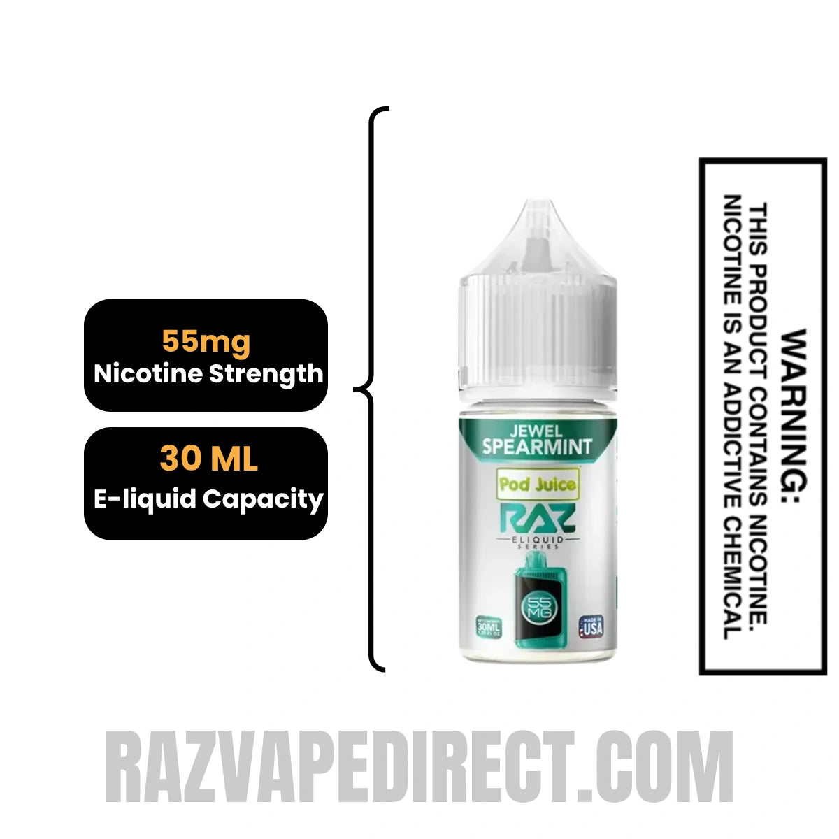 Jewel Spearmint Pod Juice X RAZ Salt Nic juice 30 ML specifications