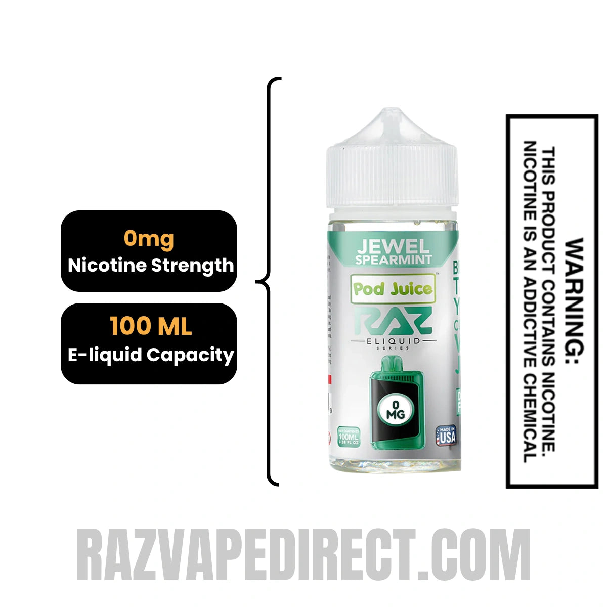 Jewel Spearmint Pod Juice X RAZ Vape Juice 100 ML specifications
