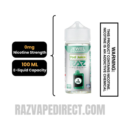 Jewel Spearmint Pod Juice X RAZ Vape Juice 100 ML specifications