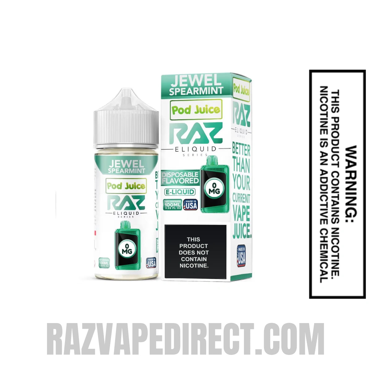 Jewel Spearmint Pod Juice X RAZ Vape Juice 100 ML with package box