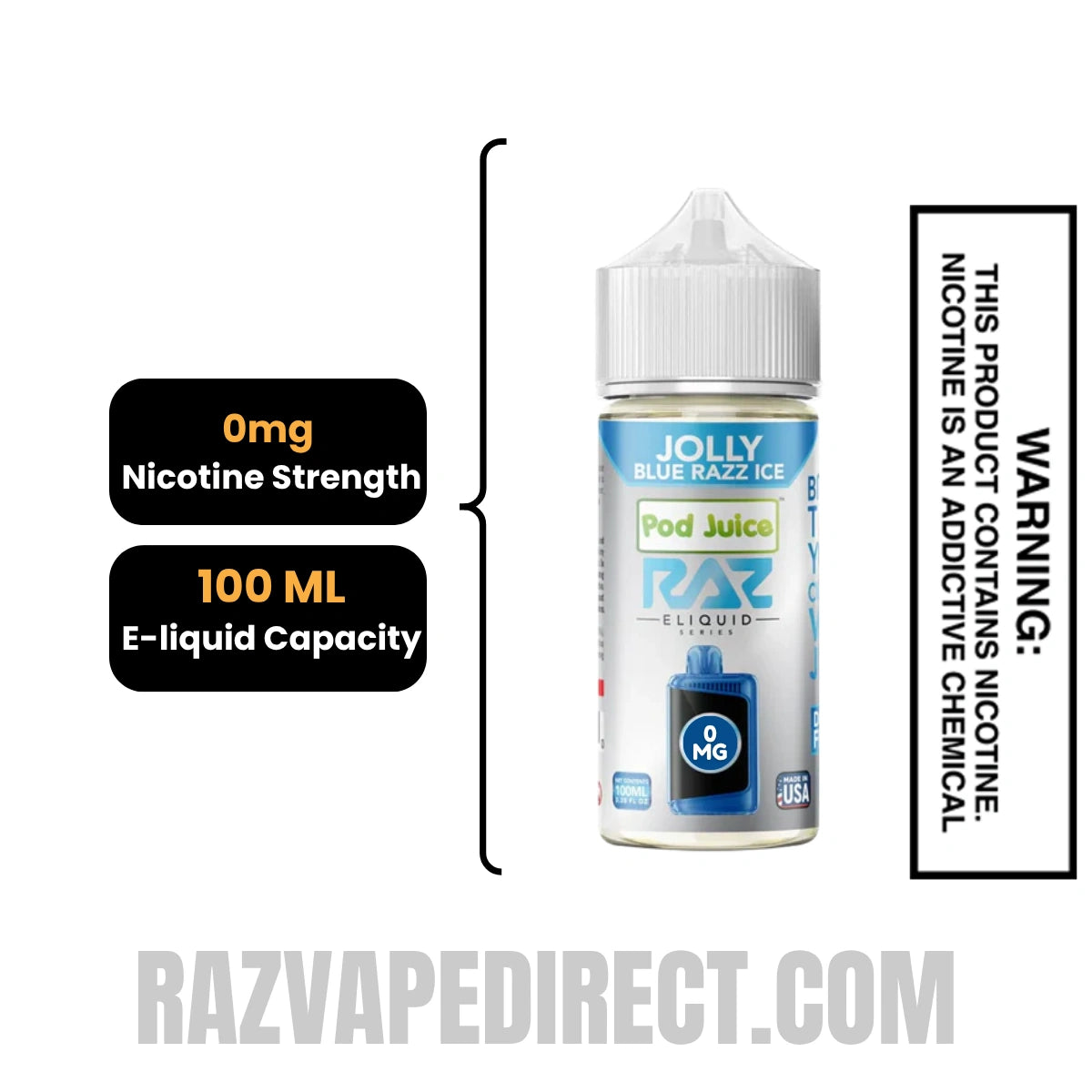 Jolly Blue Razz Ice Pod Juice X RAZ Vape Juice 100 ML specifications