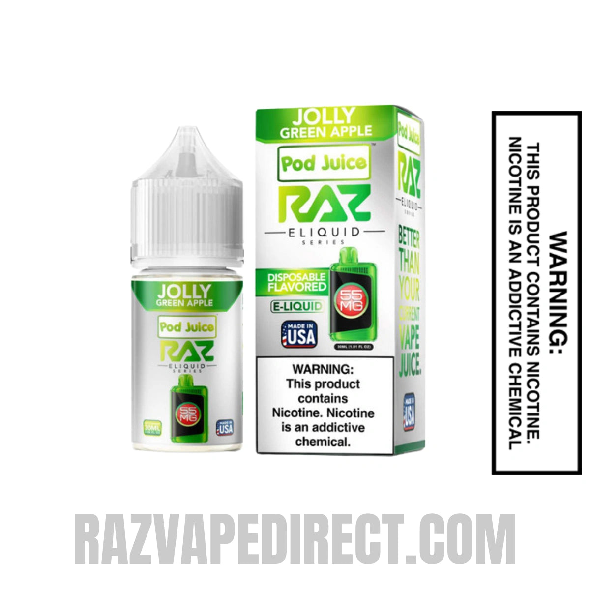 Jolly Green Apple Pod Juice X RAZ Salt Nic juice 30 ML with package box