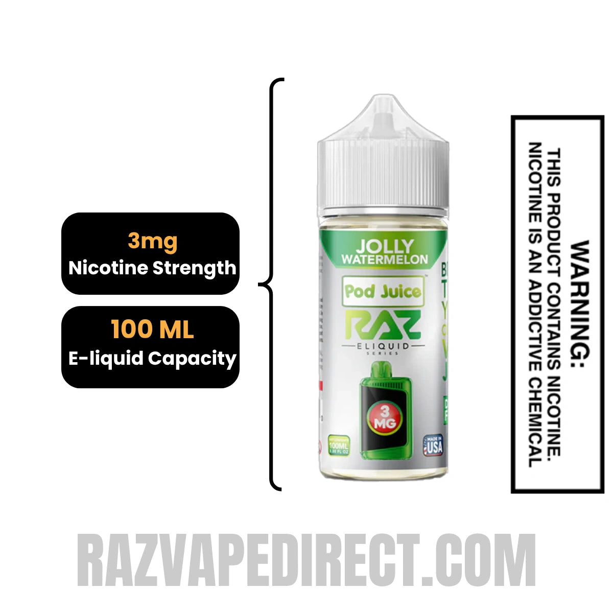 Jolly Watermelon RAZ Vape Juice 100 ML specifications