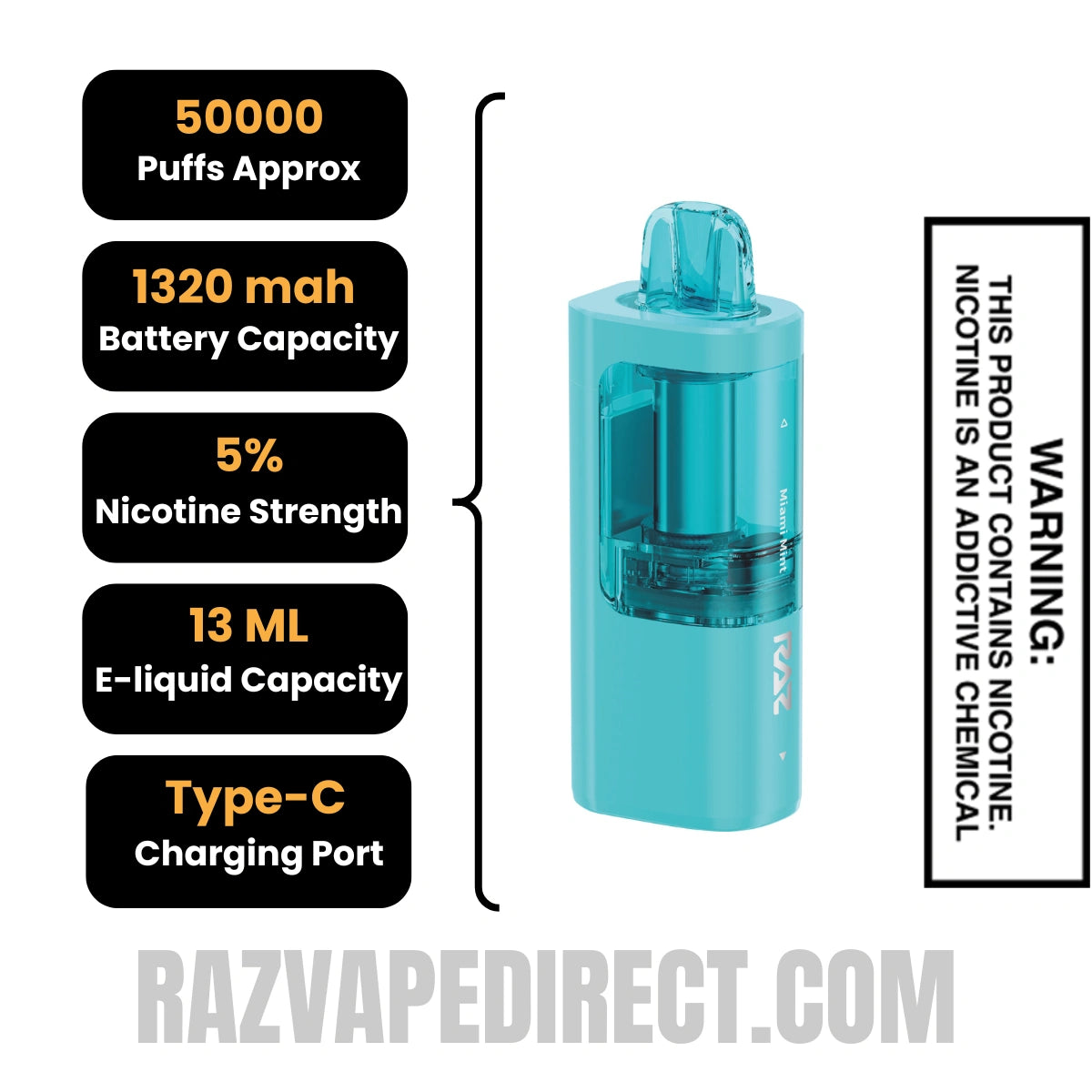Miami Mint RAZ VUE 50K Disposable Pod Specifications