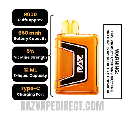 Orange Raspberry RAZ TN9000 Disposable Vape Specifications