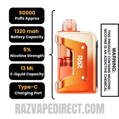 Peach Yummy RAZ VUE 50K Disposable Kit Specifications