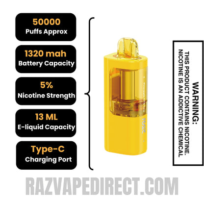 Pineapple MTN Dew RAZ VUE 50K Disposable Pod Specifications