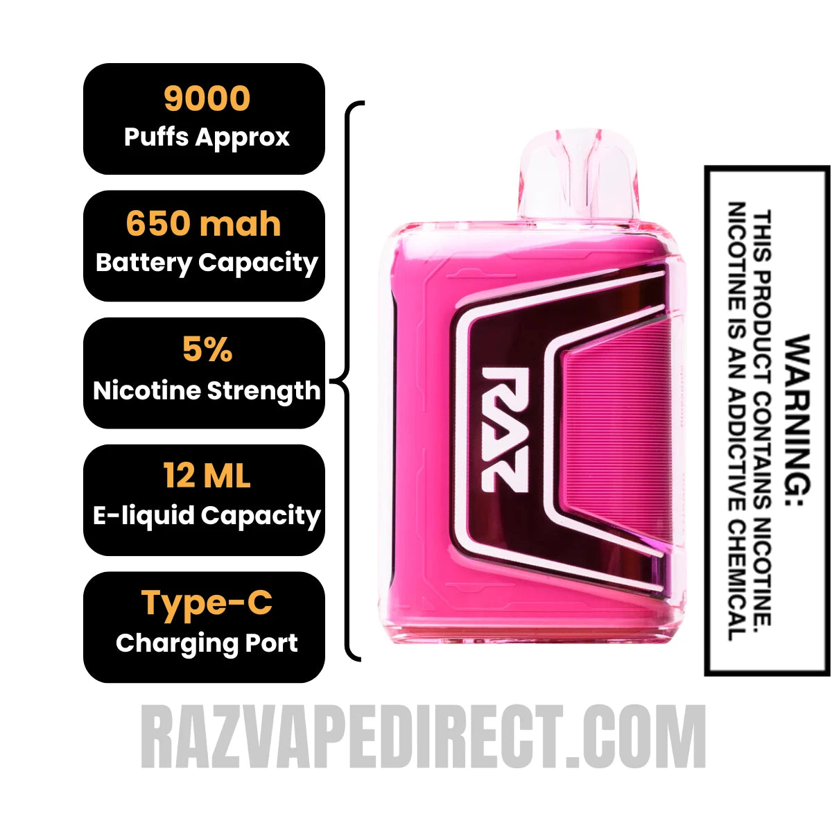 Pineapple Passionfruit Guava RAZTN9000 Disposable Vape Specifications