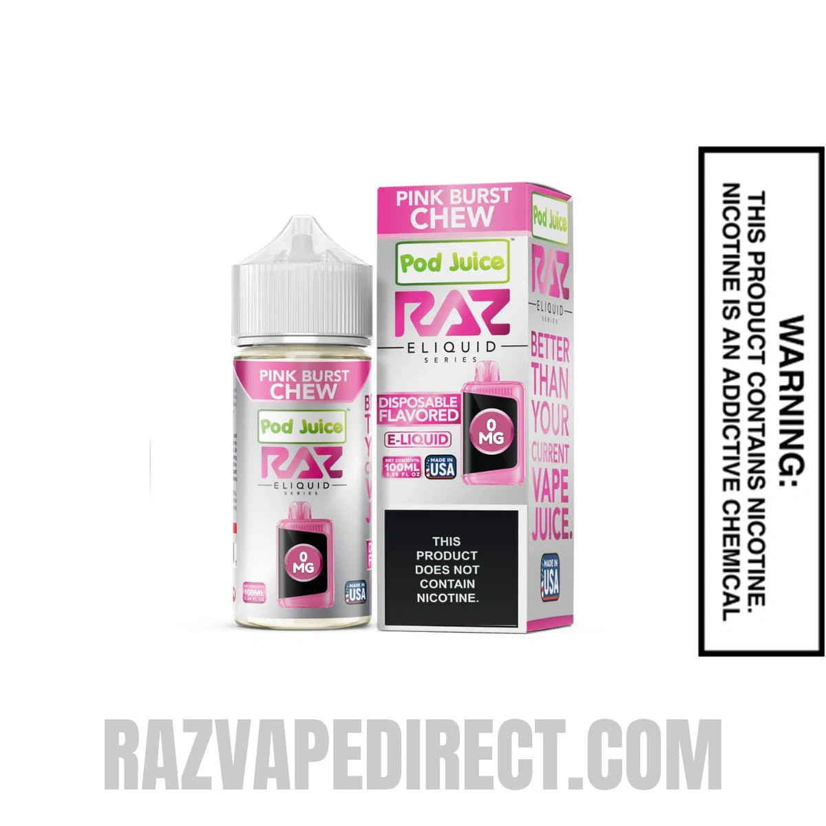 Pink Burst Chew Pod Juice X RAZ Vape Juice 100 ML with package box