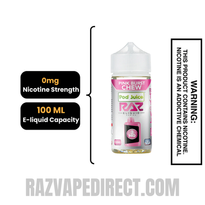 Pink Burst Chew Pod Juice X RAZ Vape Juice 100 ML specifications