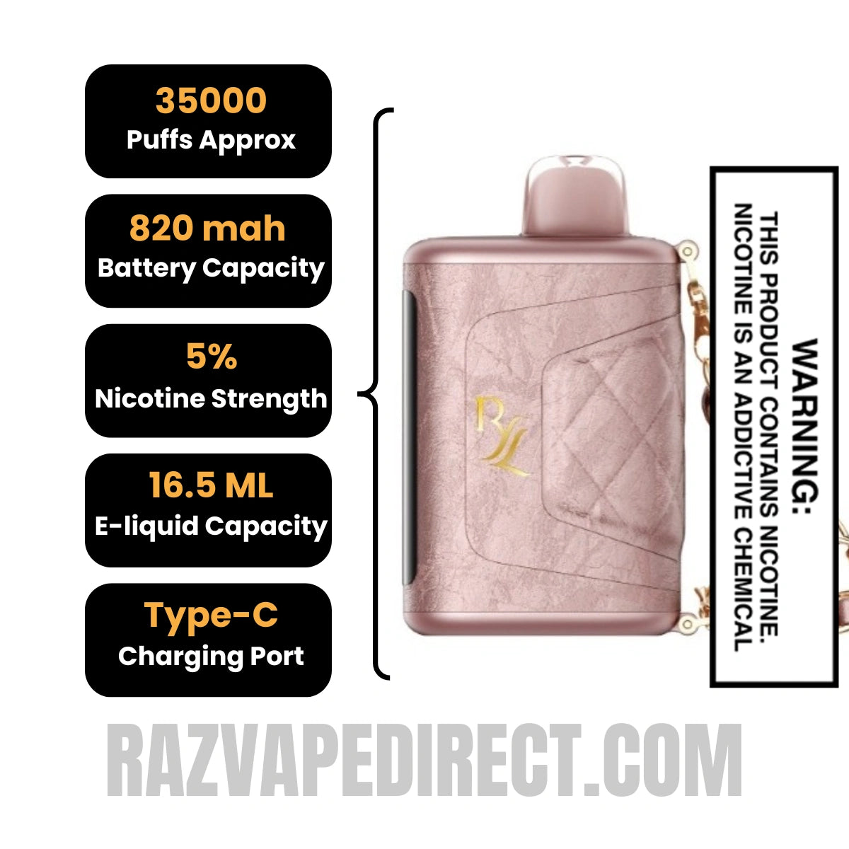Pretty in Pink RAZ RYL Classic 35K Disposable Vape Specifications