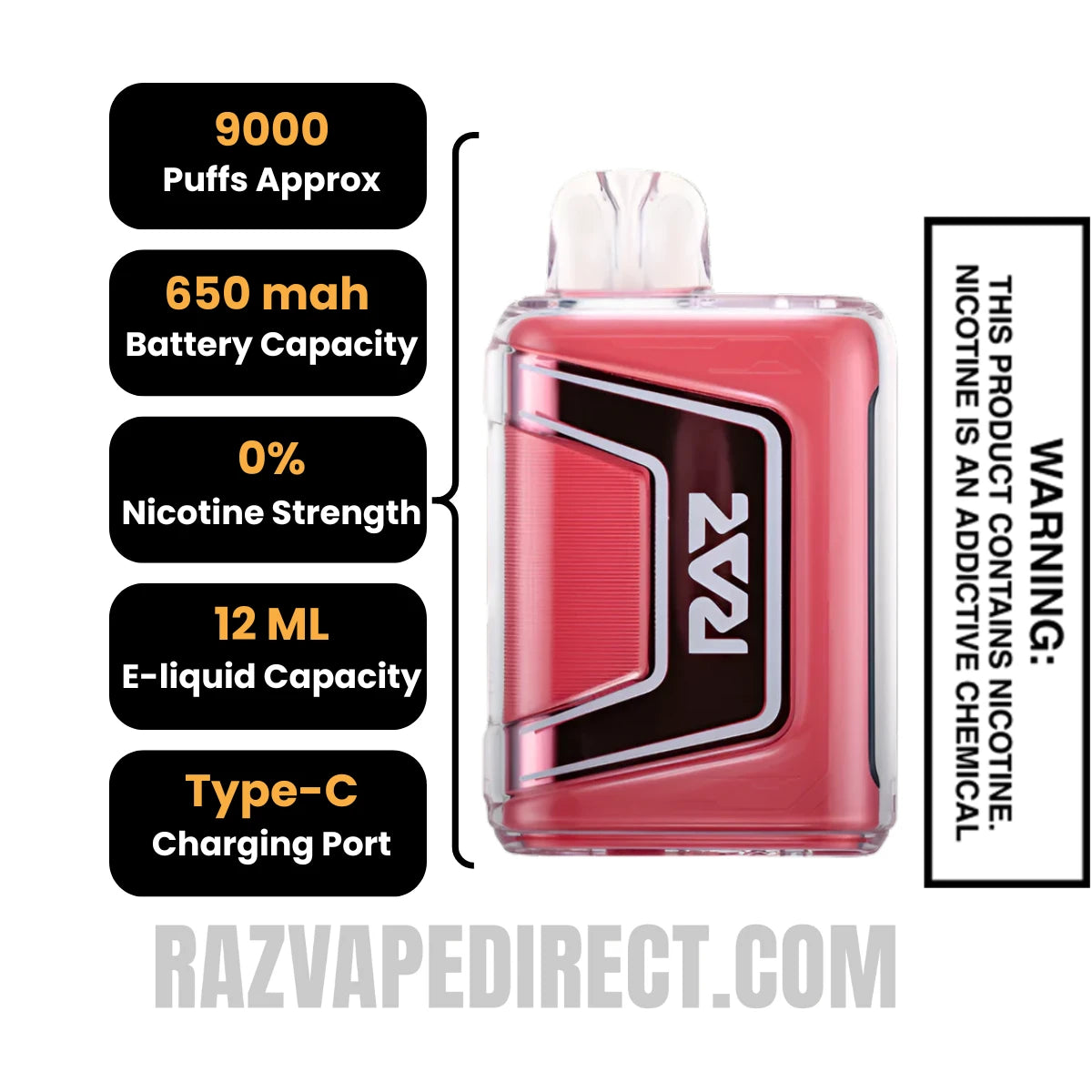 RAZTN9000 Night Crawler Disposable Vape 0 Nic Specifications