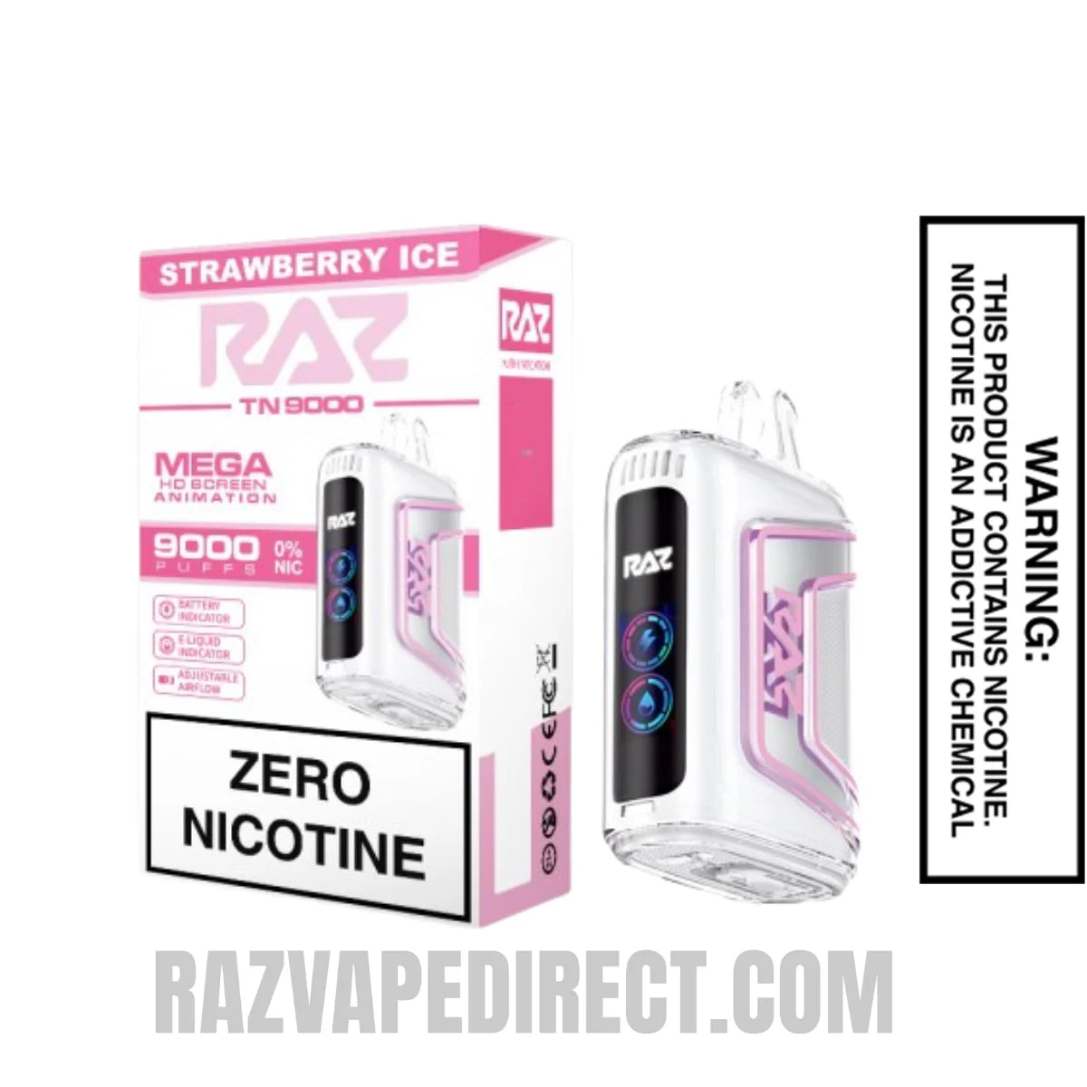 RAZTN9000 Strawberry Ice Disposable Vape 0 Nic With Package Box