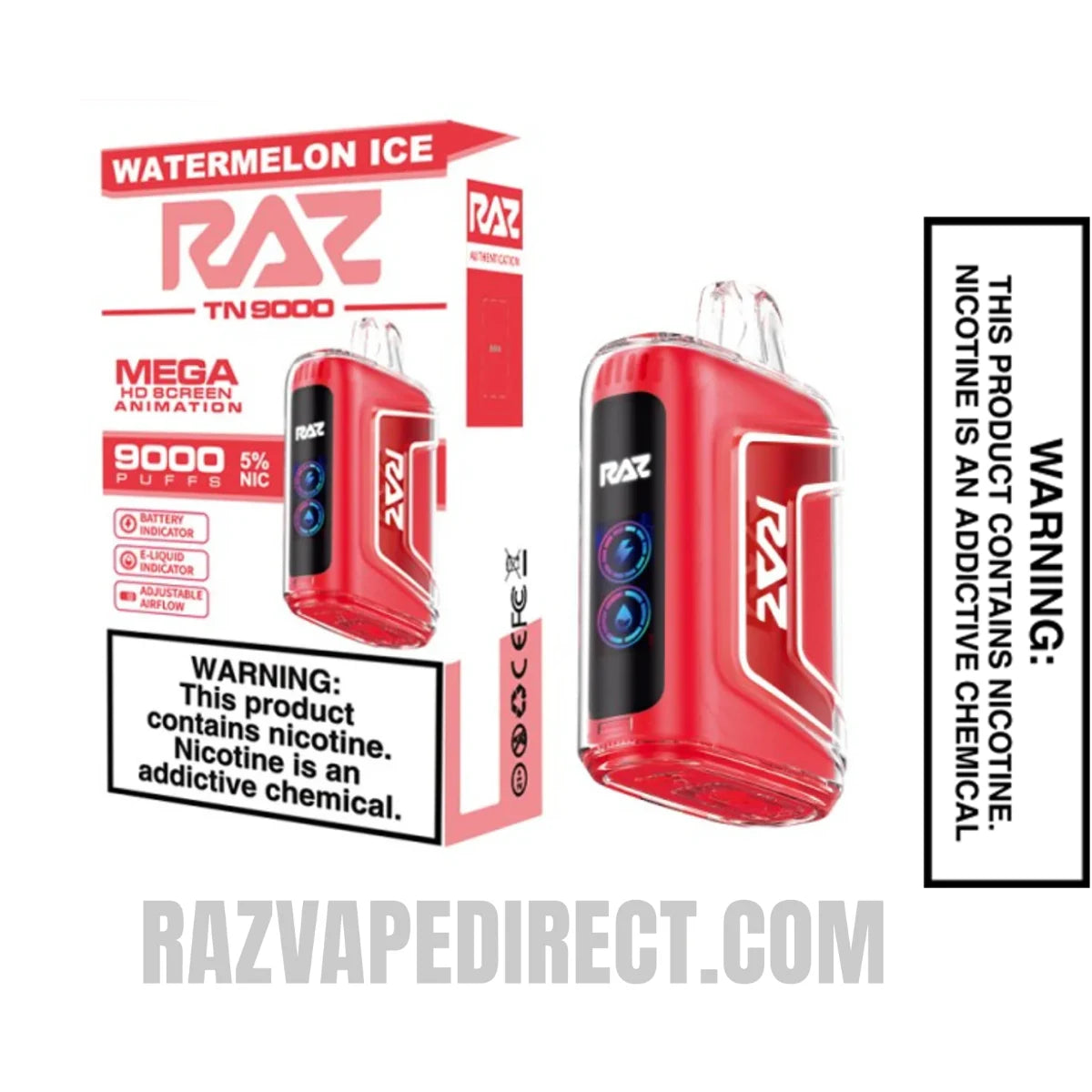 RAZTN9000 Watermelon Ice Disposable Vape 0 Nic With Package Box