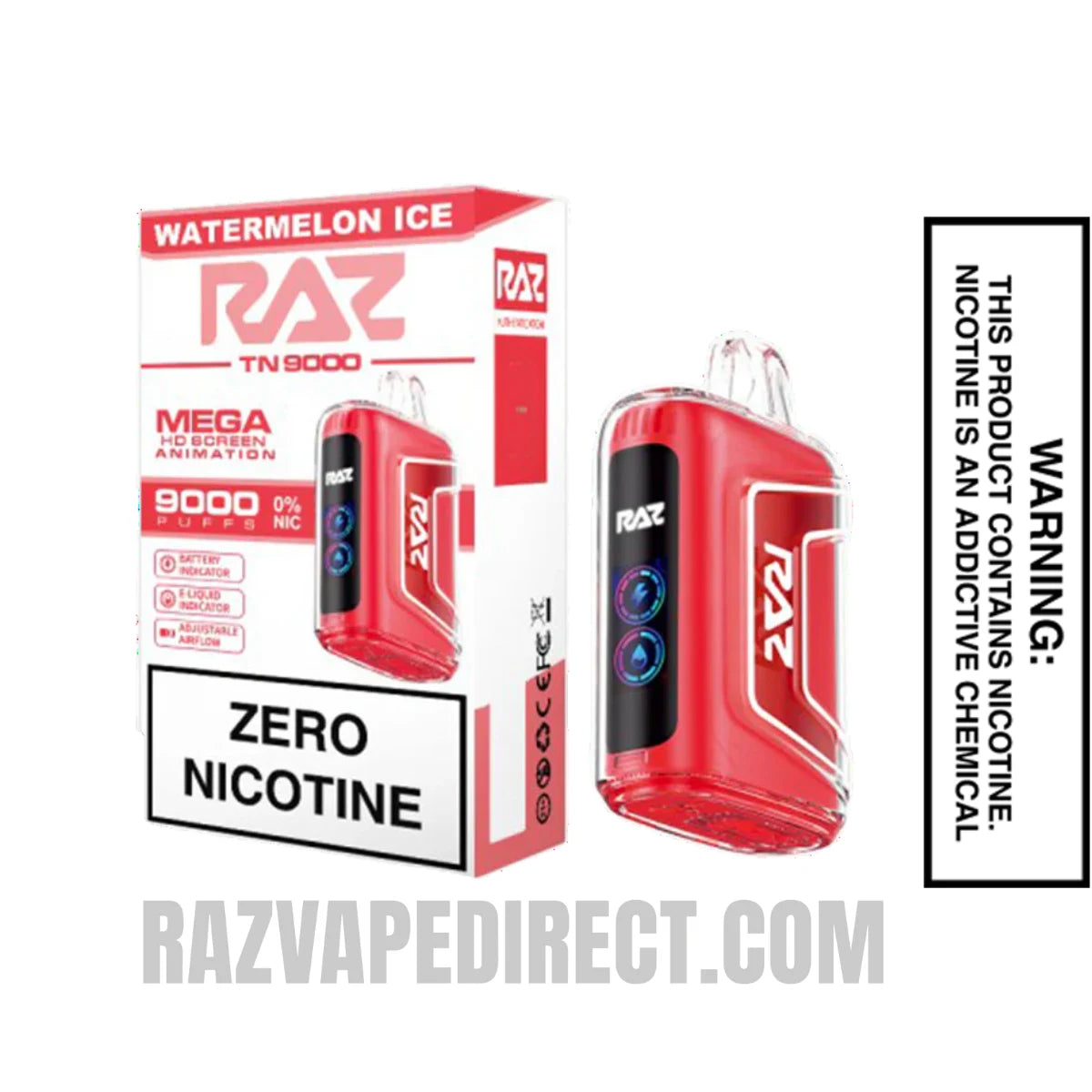 RAZTN9000 Watermelon Ice Disposable Vape 0 Nic With Package Box