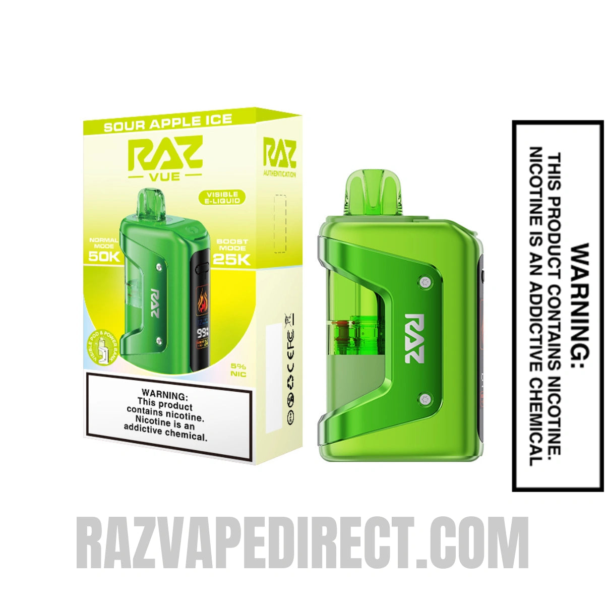Sour Apple Ice RAZ VUE 50K Disposable Kit with Package Box