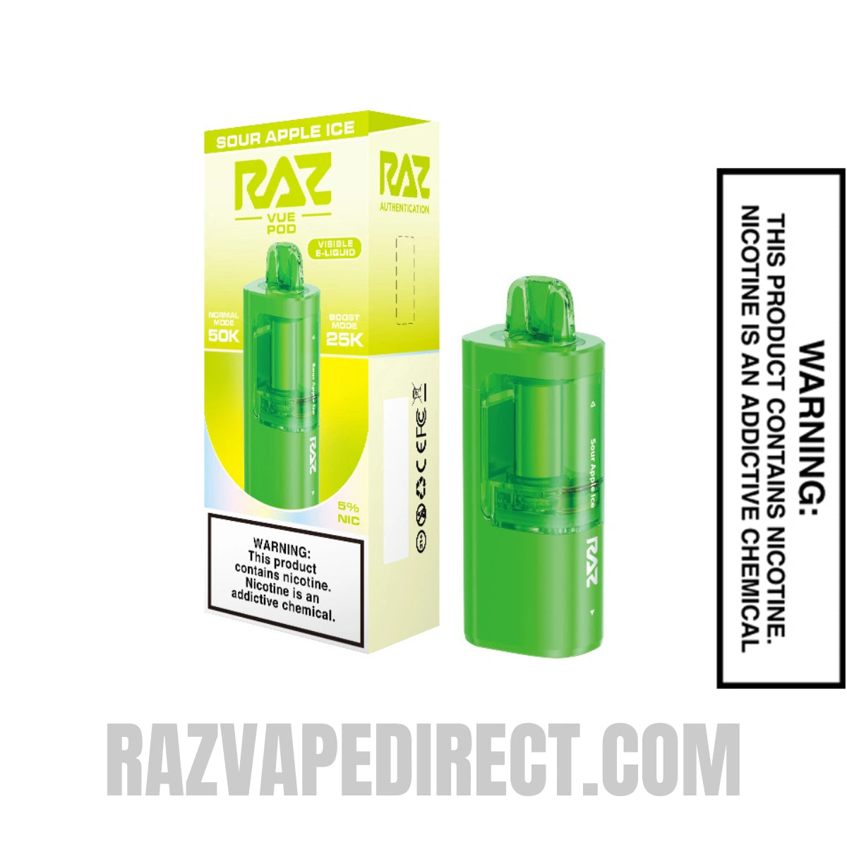 Sour Apple Ice RAZ VUE 50K Disposable Pod with Package Box