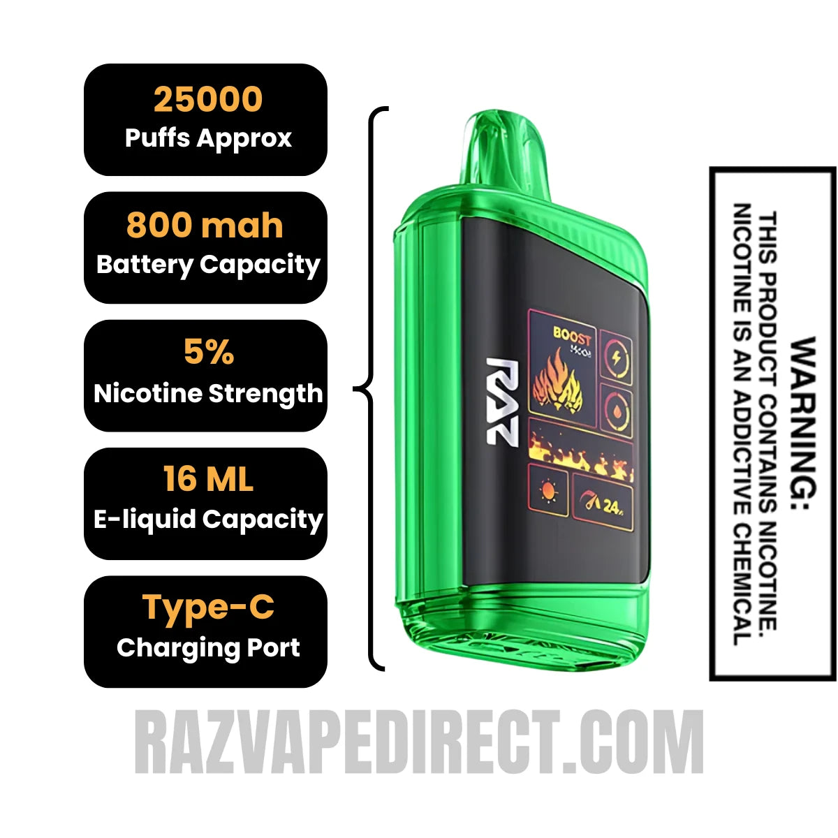 Sour Raspberry Watermelon RAZDC25000 Disposable Vape Specifications