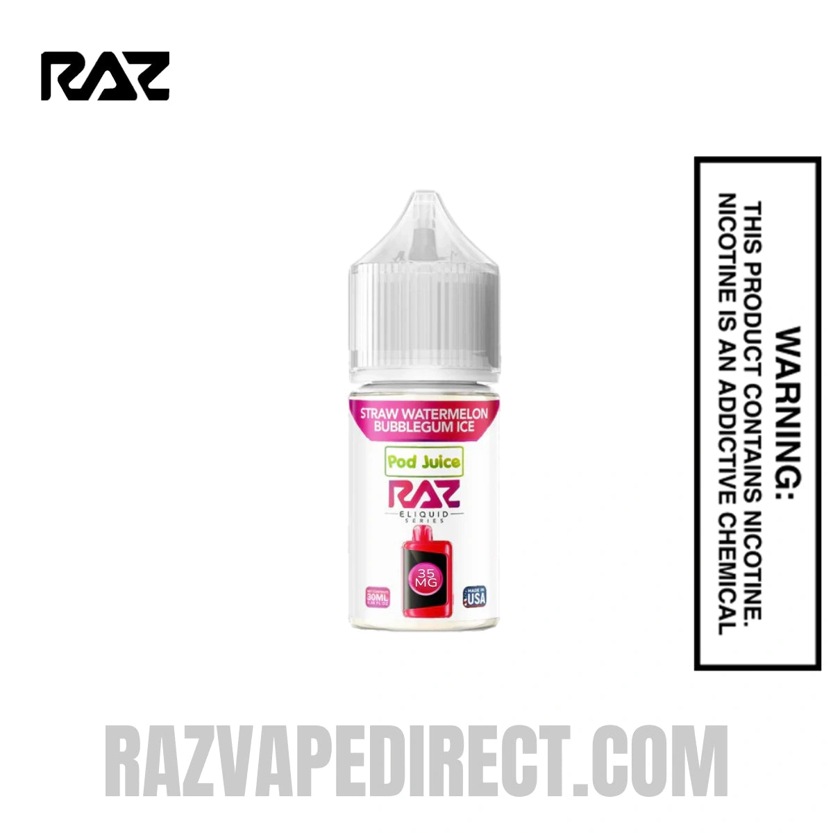 Straw Watermelon Bubblegum Ice Pod Juice X RAZ Salt Nic juice 30 ML
