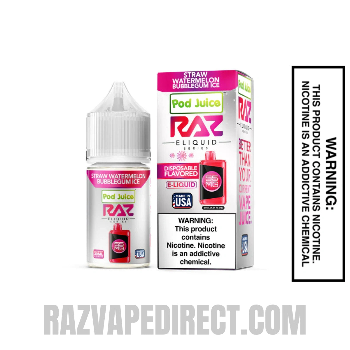 Straw Watermelon Bubblegum Ice Pod Juice X RAZ Salt Nic juice 30 ML with package box