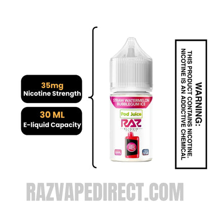 Straw Watermelon Bubblegum Ice Pod Juice X RAZ Salt Nic juice 30 ML specifications