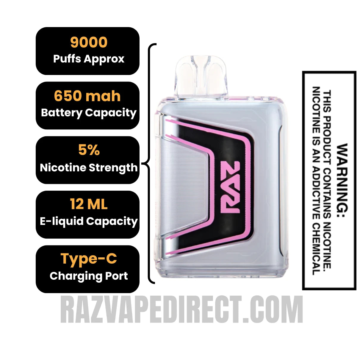 Strawberry Ice RAZ TN9000 Disposable Vape Specifications