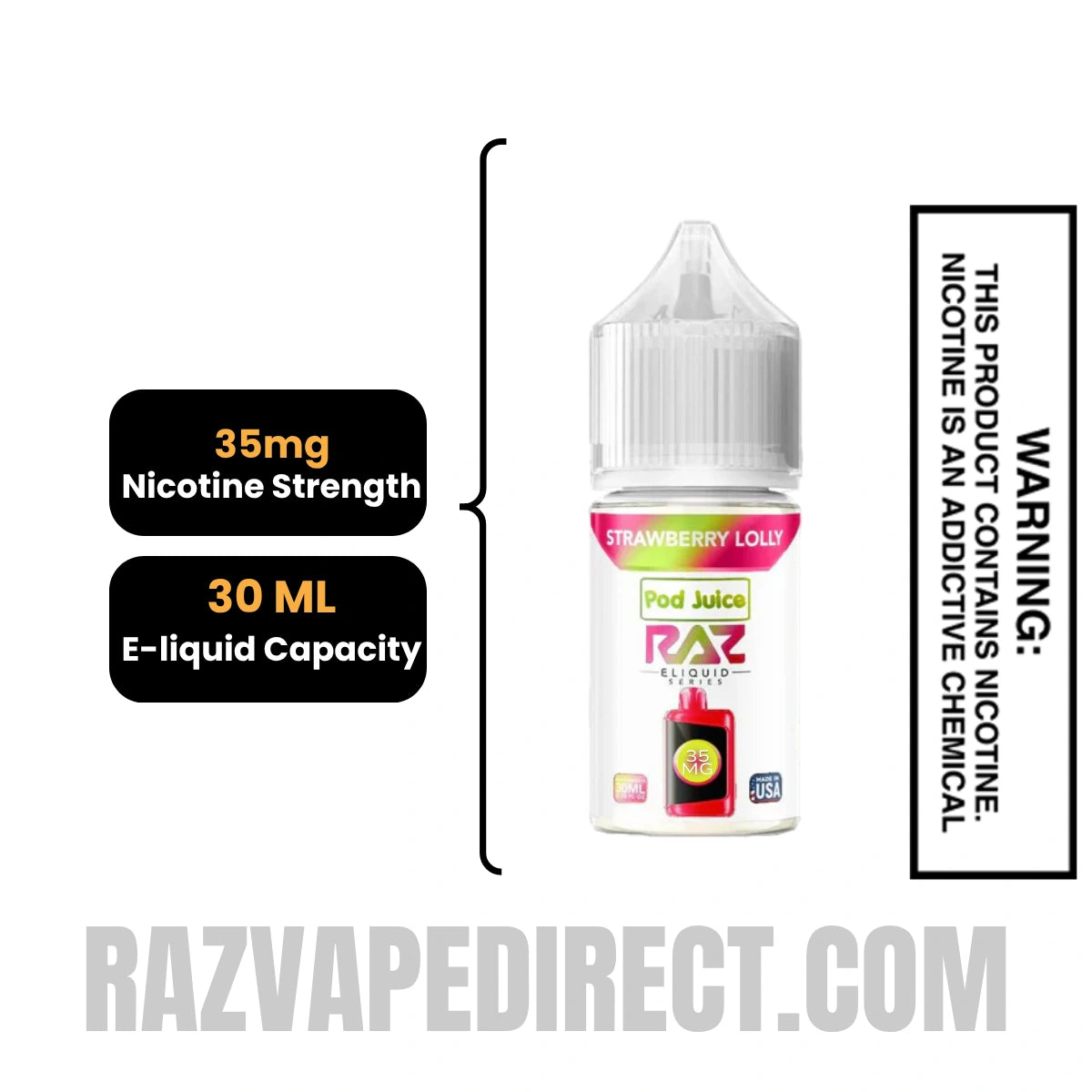 Strawberry Lolly Pod Juice X RAZ Salt Nic juice 30 ML specifications