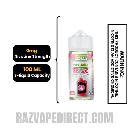 Strawberry Lolly Pod Juice X RAZ Vape Juice 100 ML specifications
