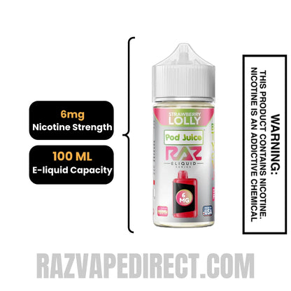 Strawberry Lolly RAZ Vape Juice 100 ML specifications