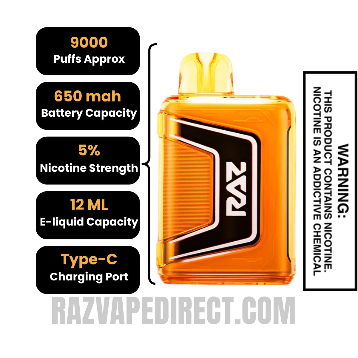 Strawberry Orange Mango RAZTN9000 Disposable Vape Specifications