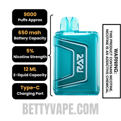 Tiffany RAZ TN9000 Disposable Vape Specifications