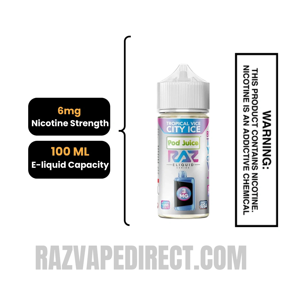 Tropical Vice City Ice Pod Juice X RAZ Vape Juice 100 ML specifications