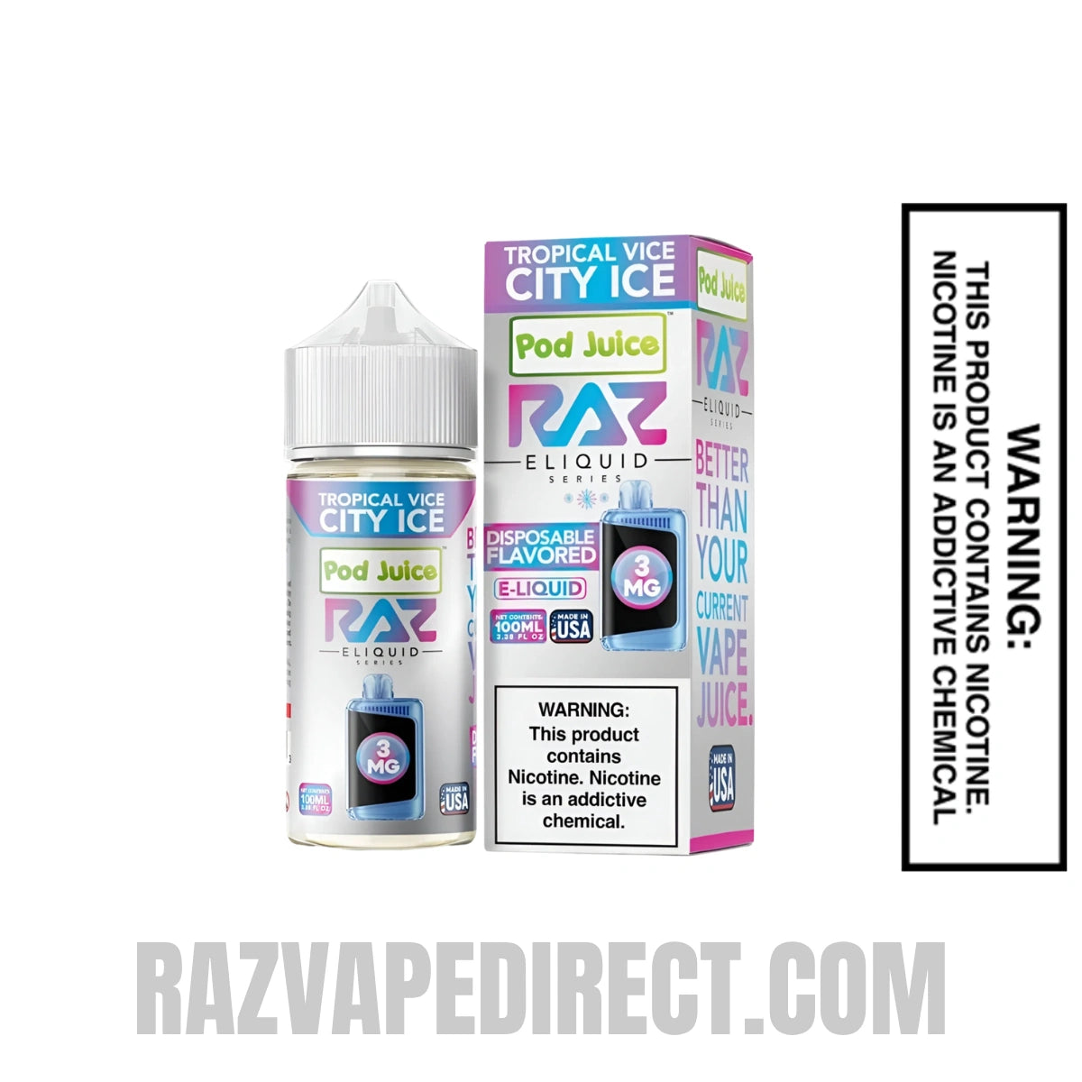 Tropical Vice City Ice Pod Juice X RAZ Vape Juice 100 ML with package box