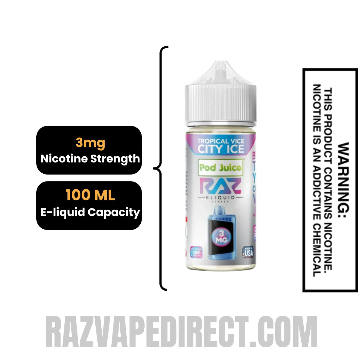Tropical Vice City Ice RAZ Vape Juice 100 ML specifications