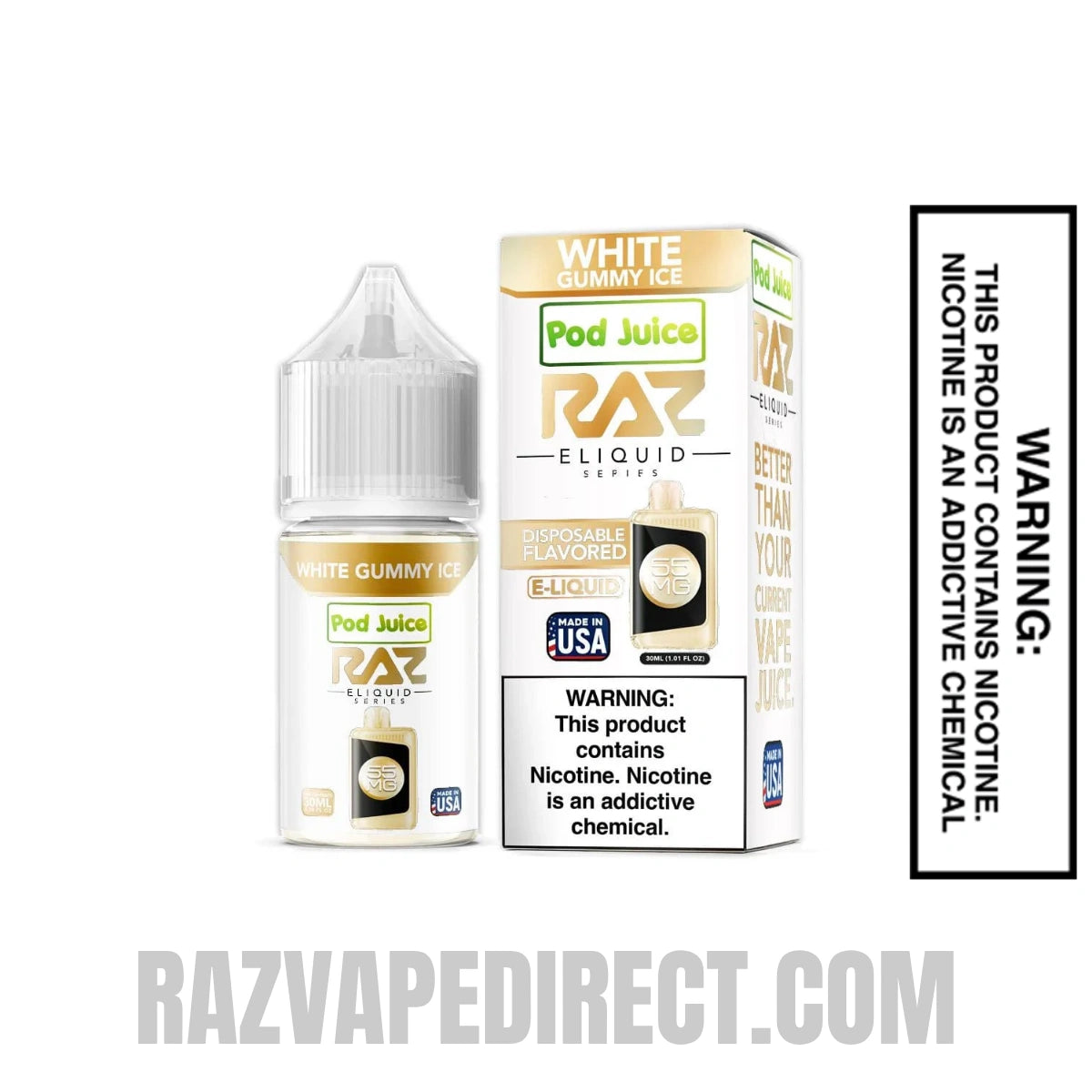 White Gummy Ice Pod Juice X RAZ Salt Nic juice 30 ML with package box