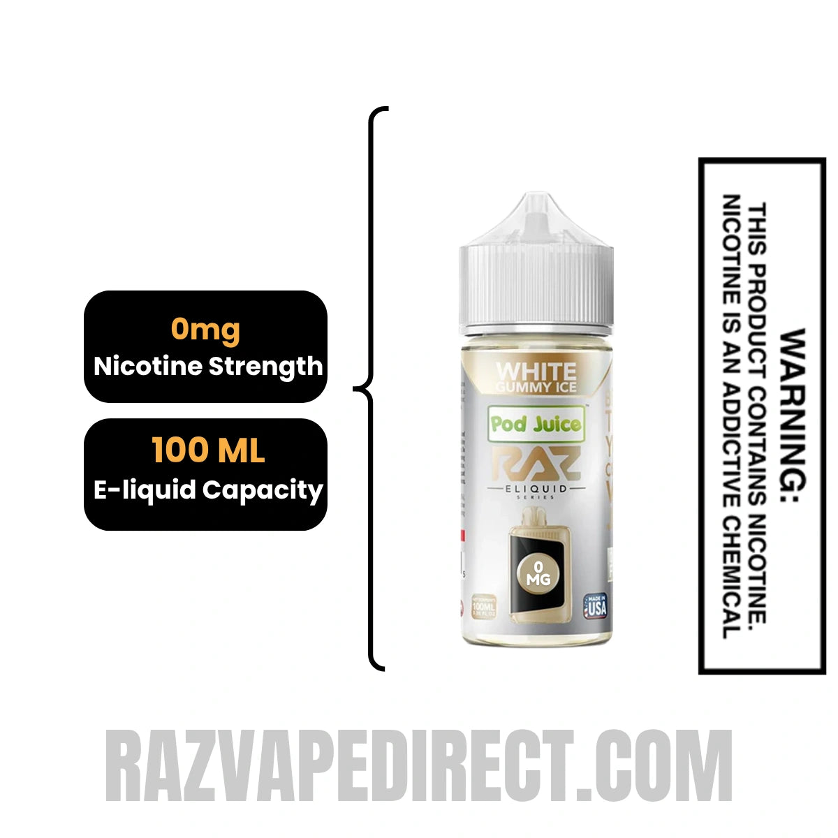 White Gummy Ice Pod Juice X RAZ Vape Juice 100 ML specifications