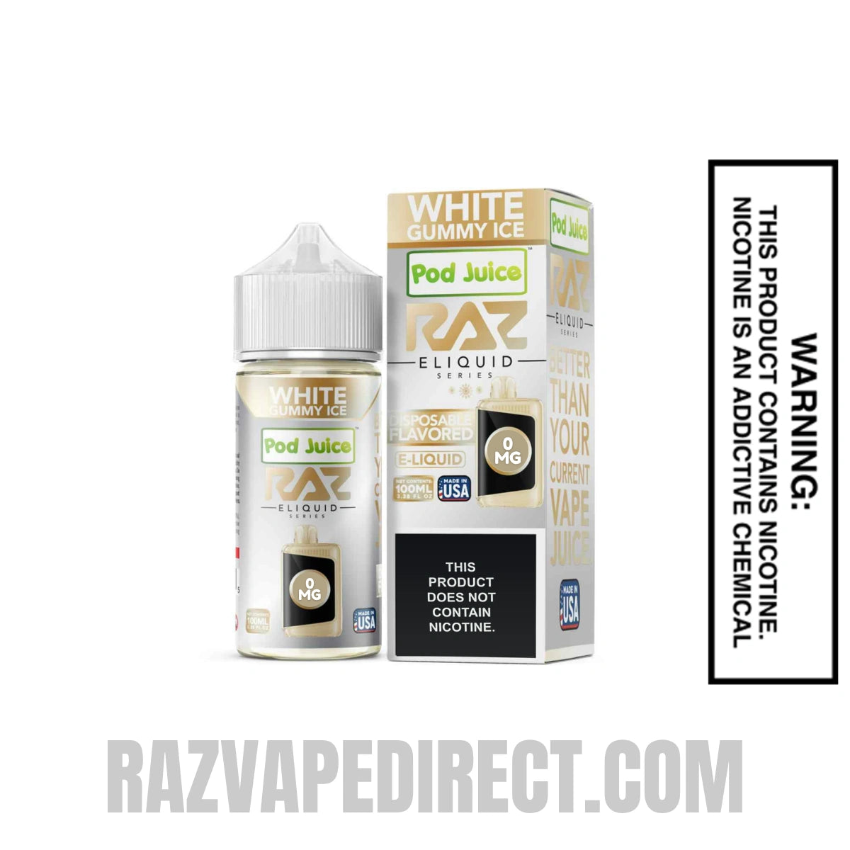 White Gummy Ice Pod Juice X RAZ Vape Juice 100 ML with package box