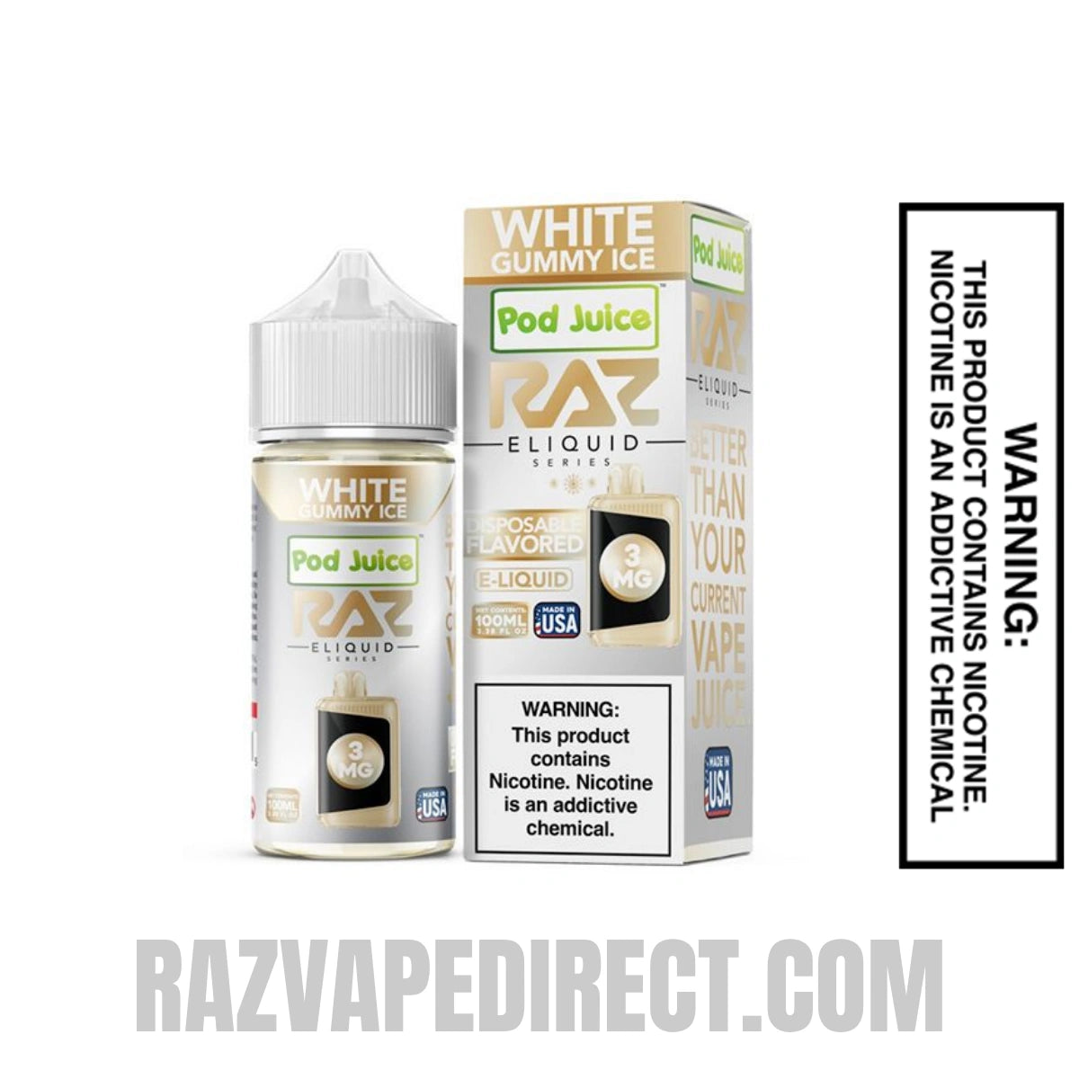 White Gummy Ice RAZ Vape Juice 100 ML with package box