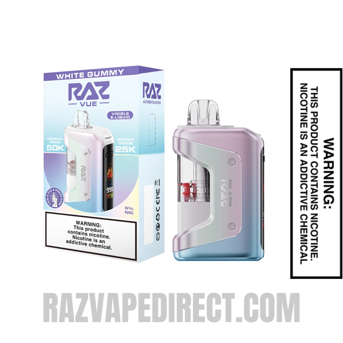 raz white gummy watermelon flavor White Gummy RAZ VUE 50K Disposable Kit