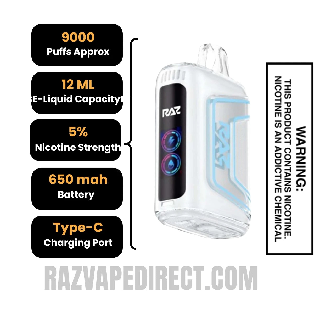 White Yummy Grape RAZTN9000 Disposable Vape Specifications