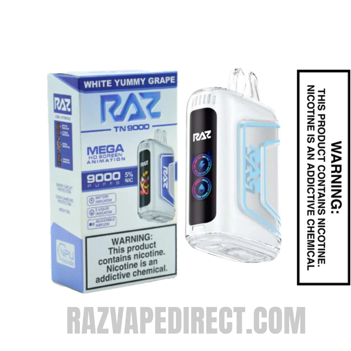 White Yummy Grape RAZTN9000 Disposable Vape With Package Box